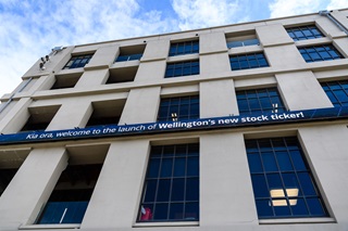 The high-definition stock ticker, on the exterior of the old Odlins Building