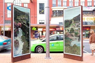Imaginary Geographies exhibition installed on Courtenay Place.