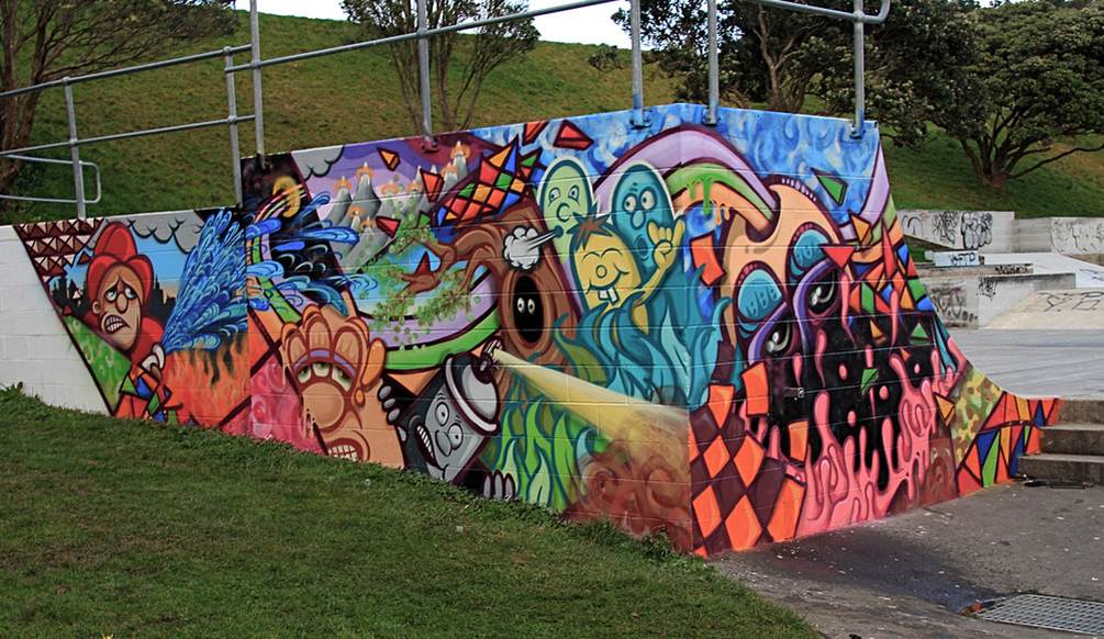 Newlands skate park mural, Ghtsie in collaboration with Newlands youth