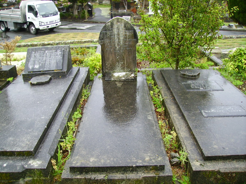 Large tombstones in gravesite.