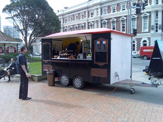 Coffee cart by French Kiss Cafe trading at Post Office Square.