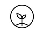 Icon representing Triennium Plan goal: a circle with a semicircle at the bottom, stalk and 2 leaves.
