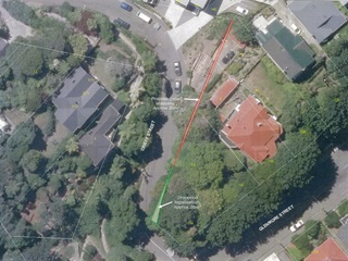 Arial map of part of Northland showing the land to be road stopped next to 130 Glenmore Street.