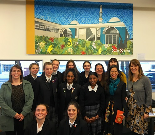Students from St Mary's College with the mural, Kia Kaha
