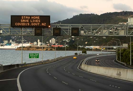 Electronic sign on State Highway 1 that reads: 