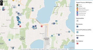 Image of the Wellington Council Support services map including food, health, mental health, multicultural support, sexual violence, social services and volunteering services.
