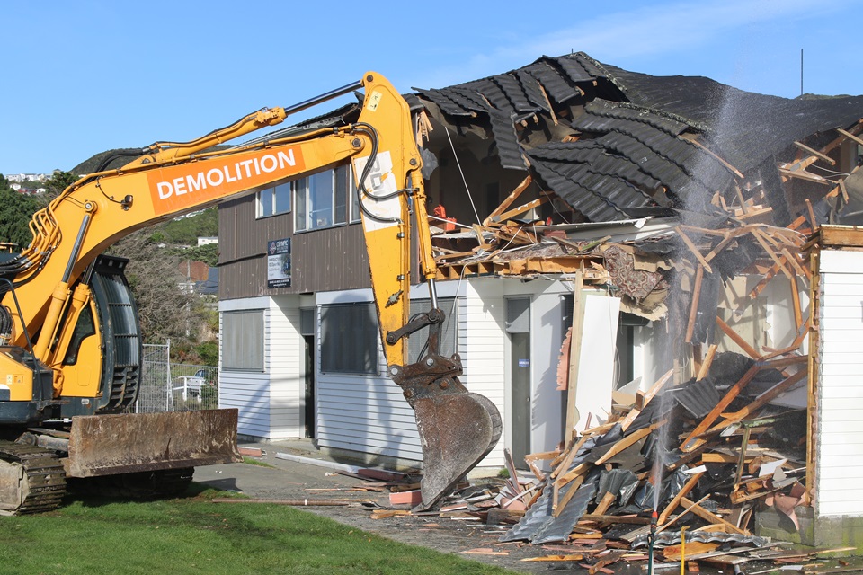 Demolition of buildings at Alex Moore Park has begun.