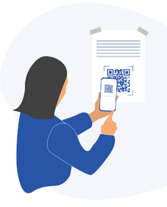 Illustration depicting person using Ripple scanning app for contact tracing