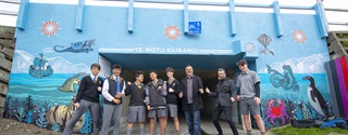 Rongotai College students at launch of subway mural
