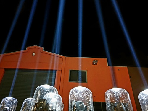 The nine giant light bulbs that make up the Tūrama light sculpture, which was designed by MJF Lighting for the Wellington Matariki festival.