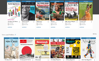 The homepage of the online libraries magazine service, with a selection of magazines that can be borrowed for free.