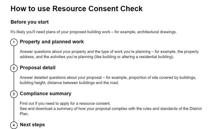 A screenshot of the Resource Consent Check website.