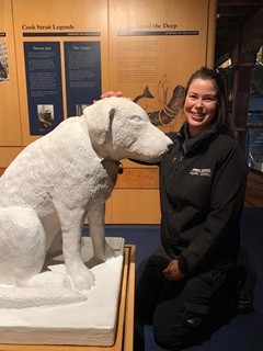 Image of Paddy sculture with Animal Services Steph and One Tag at Wellington Museum