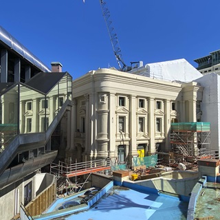 Exterior of the Wellington Town Hall, as seen from Civic Square. 