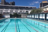 The outdoor Thorndon Pool glistening in the sun.