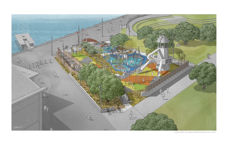 Frank Kitts Playground upgrade aerial view illustrations by Stantiall's Studios Frank Kitts Playground upgrade aerial view illustrations by Stantiall's Studios