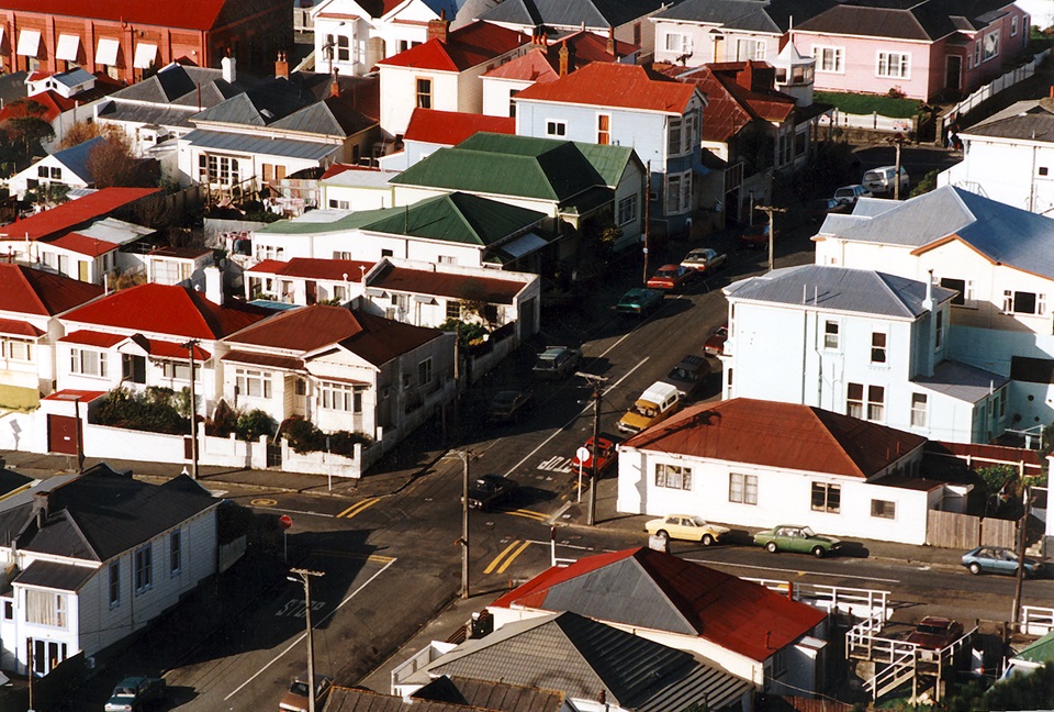 An aerial view of Hall Street in Newtown.