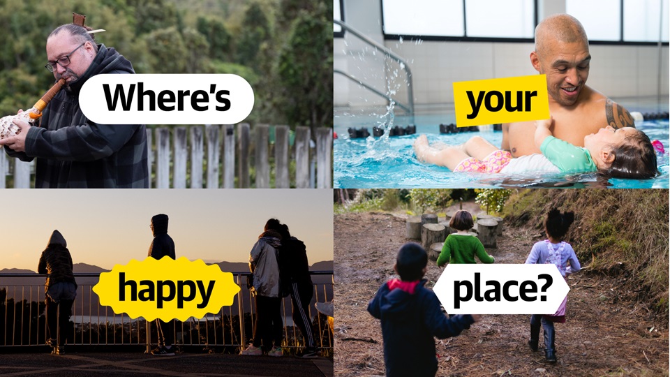 Montage of images depicting people in their happy spaces for engagement campaign