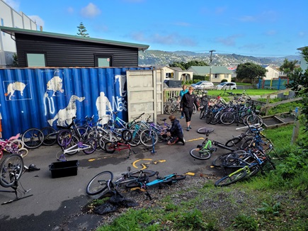 Ekerua ReBicycle workshop and site with bikes being worked on.