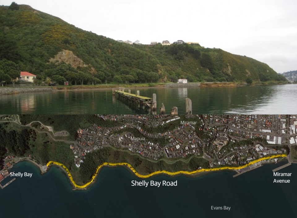 Image of Shelly Bay with details about road and upgrade