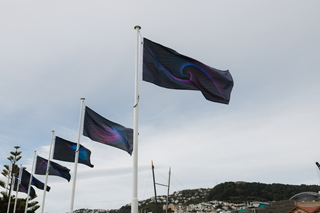 Waithui flags on the waterfront.