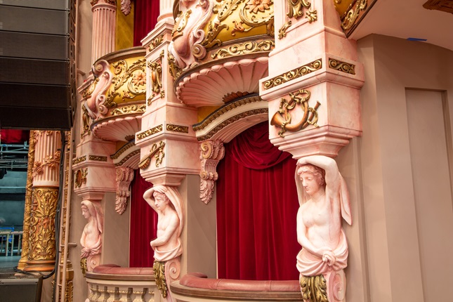 The ornate boxes and curtains at St James Theatre.