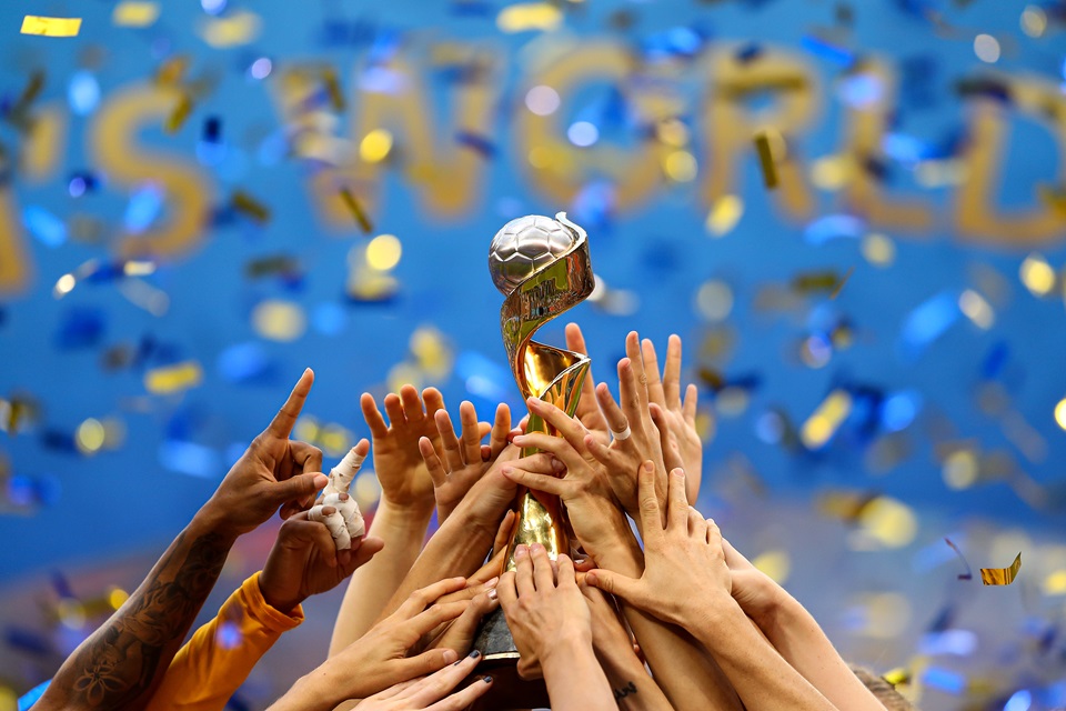 USA lift the trophy after victory in the 2019 FIFA Women's World Cup France Final 