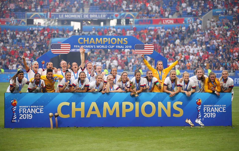 USA team celebrate victory in the 2019 FIFA Women's World Cup France Final 