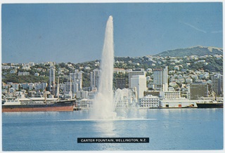 Water fountain in the middle of oriental bay.