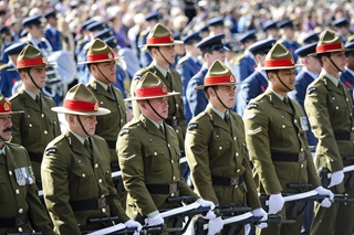 Soldiers standing in a line for Anzac Day.