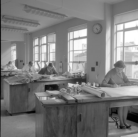 Staff member called Miss Beale working in Drawing Office of Municipal Office Building in 1958