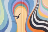 Colourful wave patterns with a painted bird.