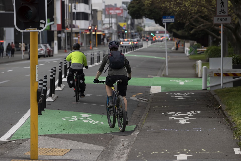 Cyclists on bike routes following Newtown to City official route launch at Basin reserve.