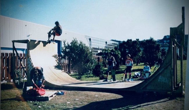 Brothers skating on a ramp in Rongotai.