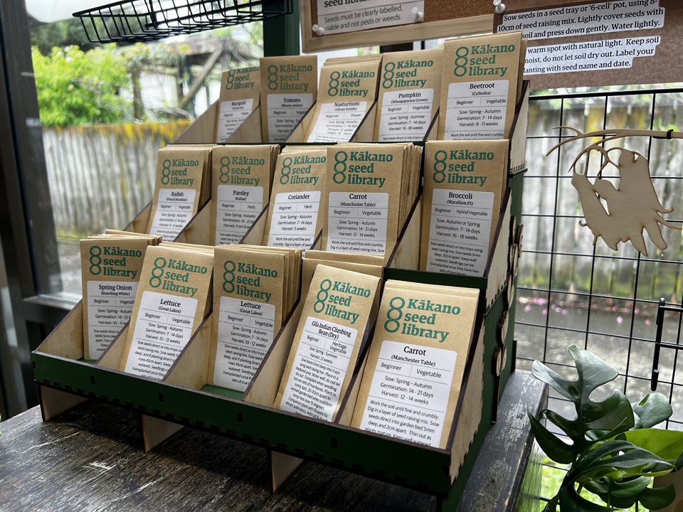 Packets of seeds on display at Newtown Library.