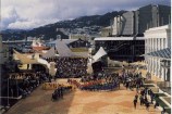 Crowds of people gathered in Civic Square.