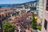 Crowds of people gathered in Te Ngākau Civic Square.