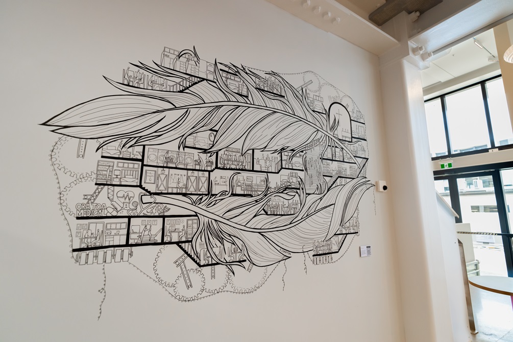 Painted mural on the wall.