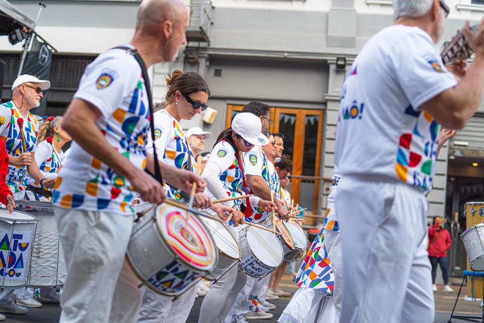 Batacuda band playing at the Allen Street Block Party