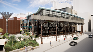 An artist's impression of the revamped Te Matapihi Central Library as seen from Harris Street.