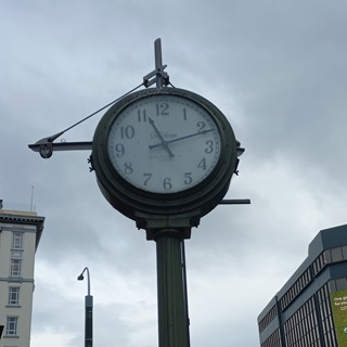 Courtenay Place clock close up.
