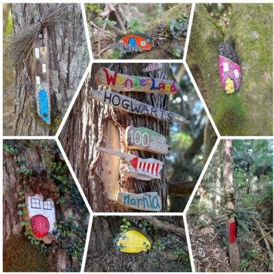collage image of many fairy houses. 
