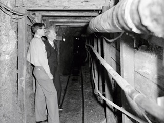 Two men in a sewer. Wellington City Council, photographer A K Bristow