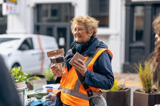 Image of Jill organising stakes for the plants