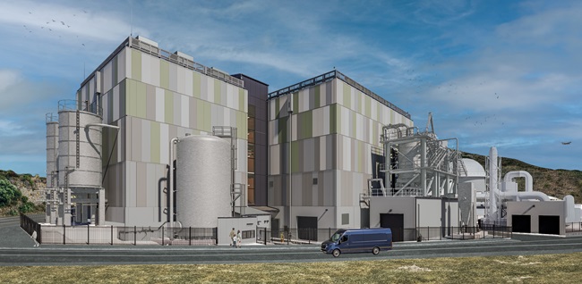 Render of what the sludge minimisation facility will look like from the northwest view.