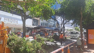 Work being done on Lambton Quay with people wearing high vis.