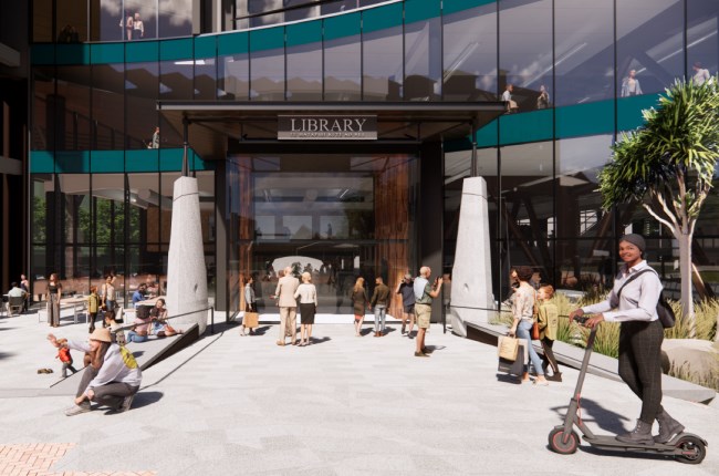 Artist impression of the entrance of a central library.