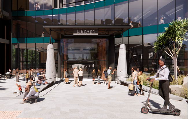 Artist impression of the entrance of a central library.