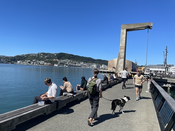 Lunchtime activity on the waterfront.
