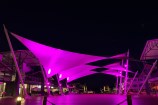 Lit up sails on the Wellington waterfront.
